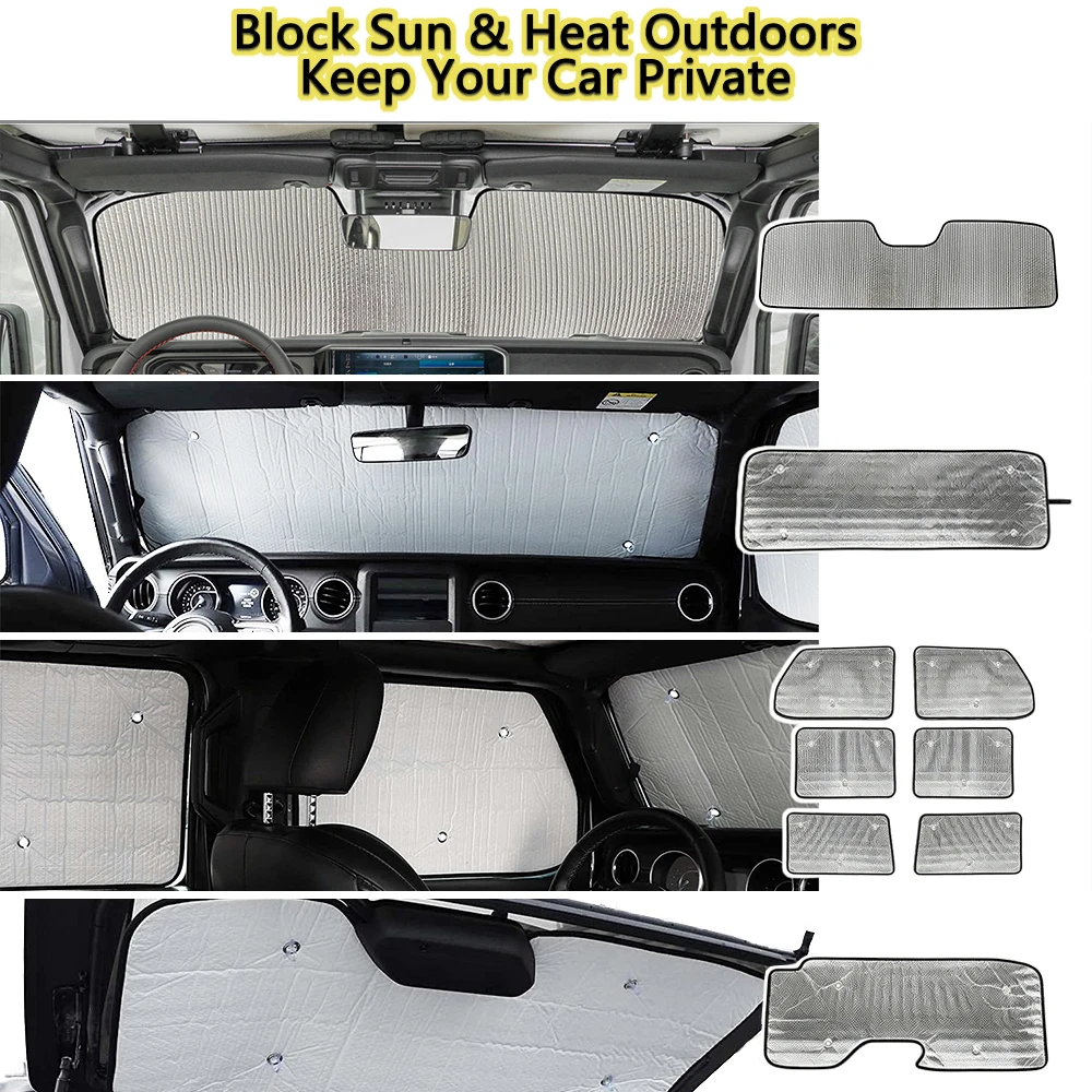 Sunshade Full Set Side Window Front Windshield Cover Anti-UV Insulation for Jeep Wrangler JL 2024-2026 4-door Car Accessories