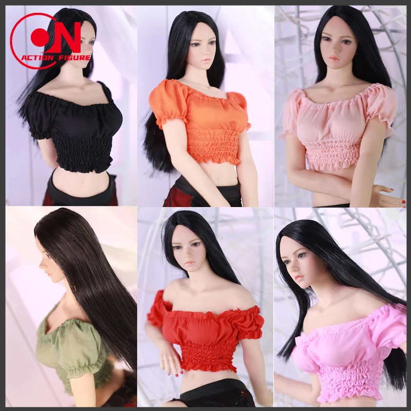 JOA-52 1/6 Scale Puff Sleeve Pleated Top Short T-shirt Clothes Model Fit 12'' PH TBL Soldier Action Figure Body Dolls