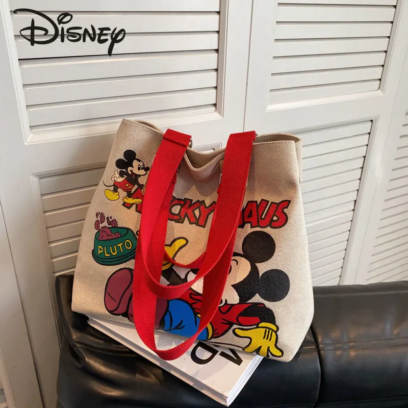 Disney-bolso de hombro de Mickey para mujer, bolsa de hombro versátil con dibujos animados, de gran capacidad, informal, de alta calidad