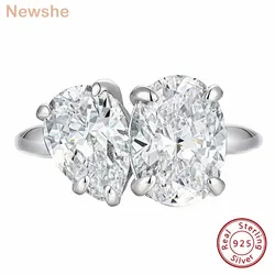 Newshe Real 925 Silver Toi Et Moi Engagement Ring for Women Cocktail Solitaire Oval Pear Zircon Rings Luxury Dating Jewelry