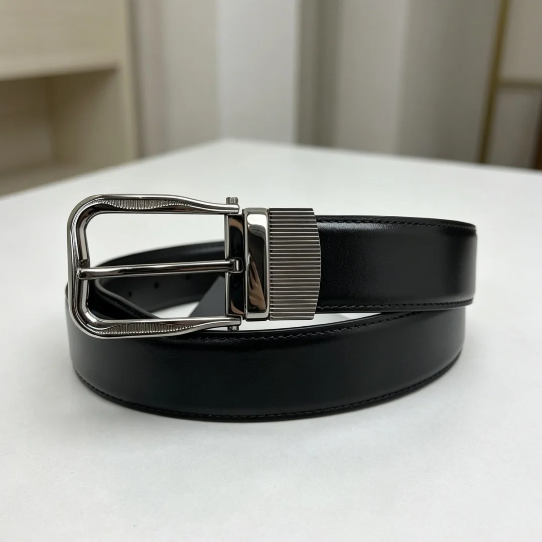 Luxury Men's Reversible Leather Belt Rotatable Vertical Stripes Pin Buckle Business Formal Casual Waist Strap Holiday Gift