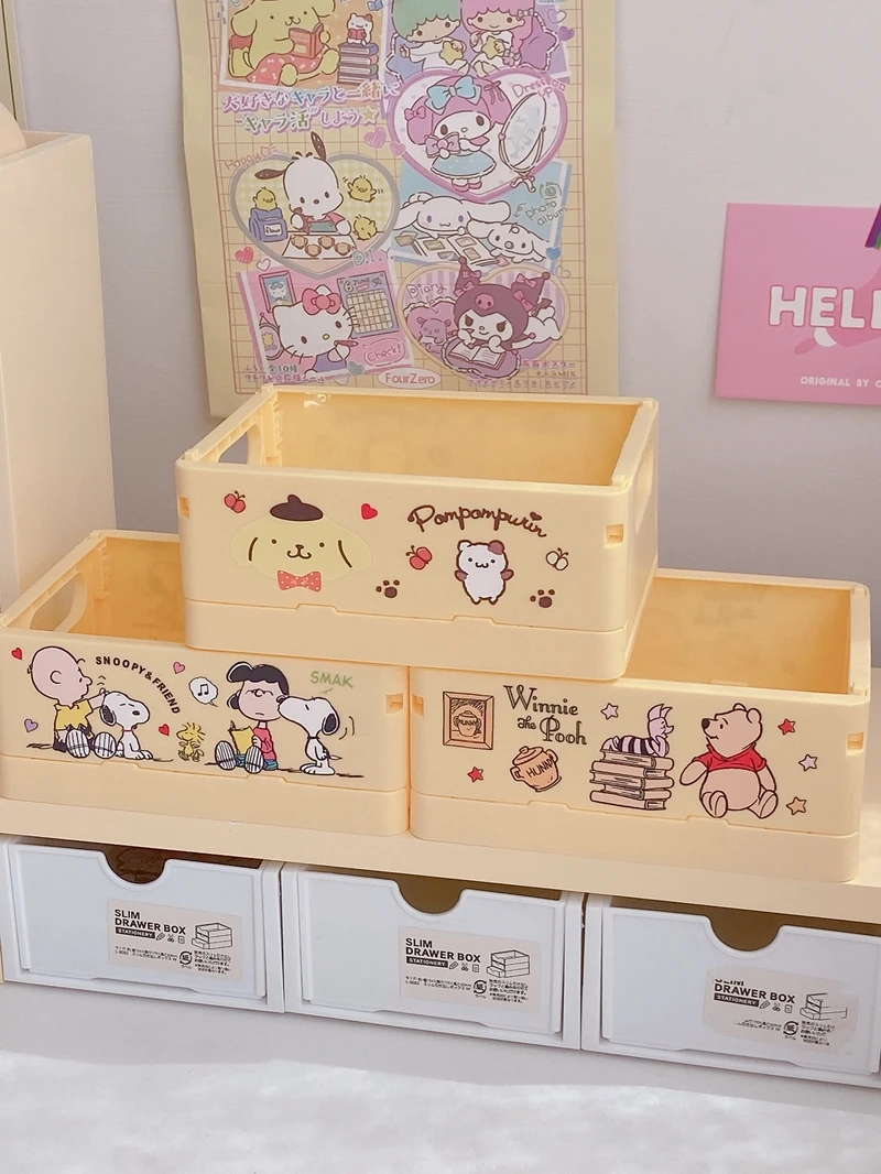 Kawaii Creative Sanrio Folding Storage Box Cute Kuromi Melody Cinnamoroll Cartoon Anime Peripheral Stackable Box Girls Gift