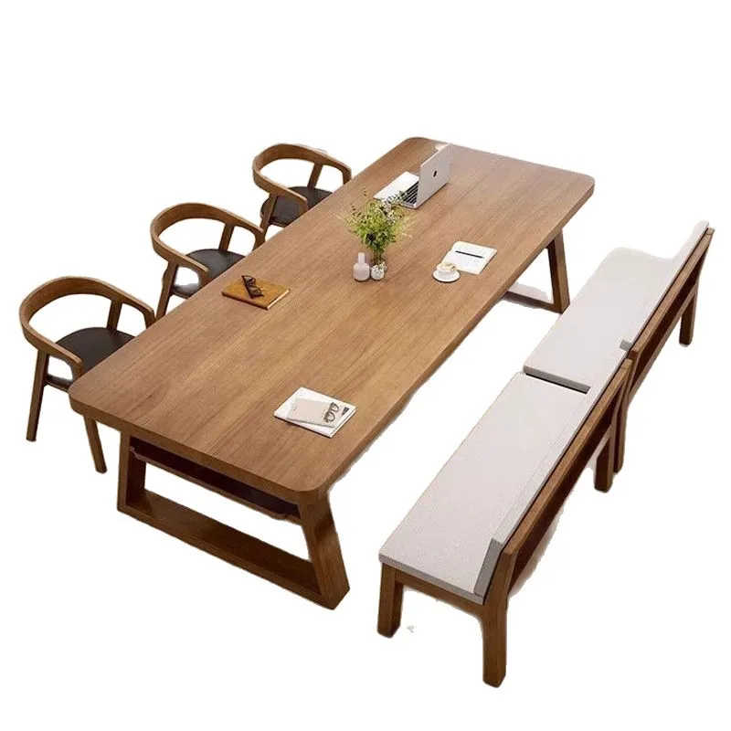 

Double solid wood long table, double study table in the living room