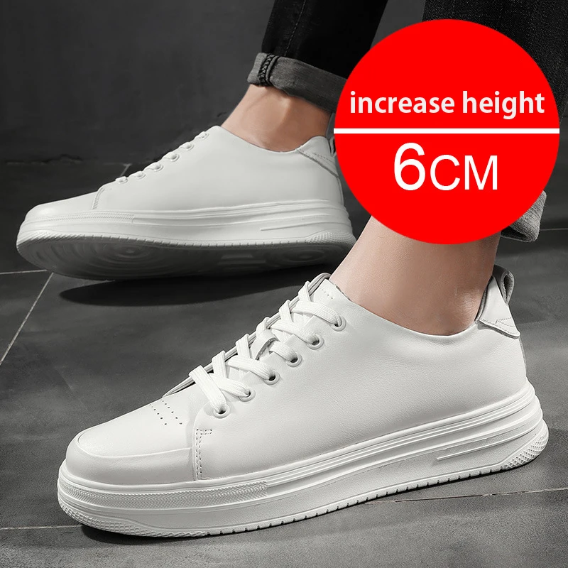 New Man Genuine Leather Elevator Shoes Comfortable Heightening Shoes For Men Insole Falt/6cm Casual Lift Sneakers Taller Shoes