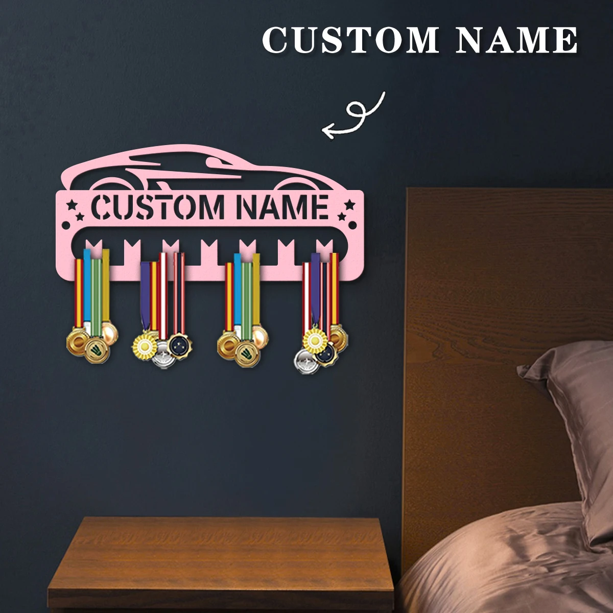 1pc Custom Wooden Cool racing car Medal Hanger, Personalized Medal Display Rack for Athletes,Ideal Gift for Family Friends