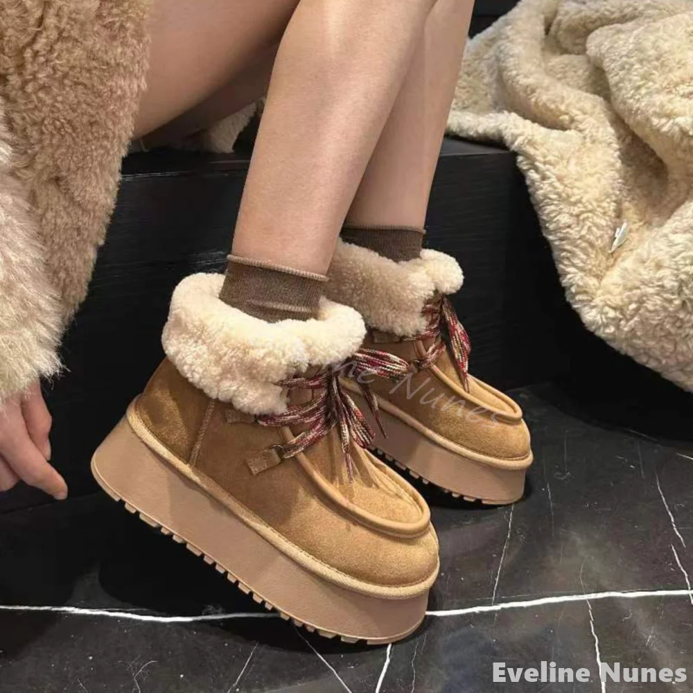 

Thick-soled Furry Snow Boots Women Round Toe Cross Strap Thick Plush Warm Non-slip Ankle Boots 2024 Winter Fashion Short Boots