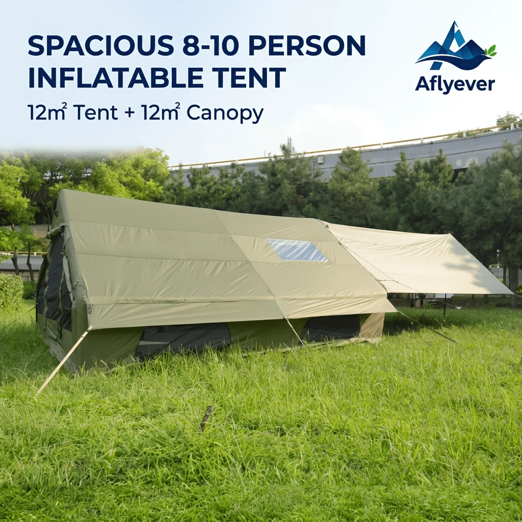 

8-10-person inflatable camping tent, 24 square meters large capacity 300D Oxford cloth tent, with canopy