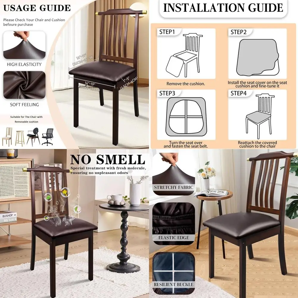 

Набор из 8-коричневых водонепроницаемых чехлов для обеденных стульев из искусственной кожи, эластичных чехлов на сиденья для кухни/столовой/отеля