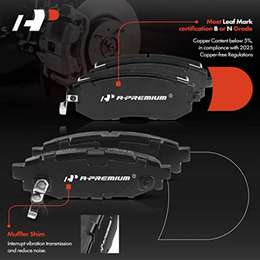 مجموعة وسادات فرامل قرصية سيراميك أمامية وخلفية من A-Premium مع أجهزة كاملة لموديلات سوبارو المختارة بما في ذلك فورستر 2009-20