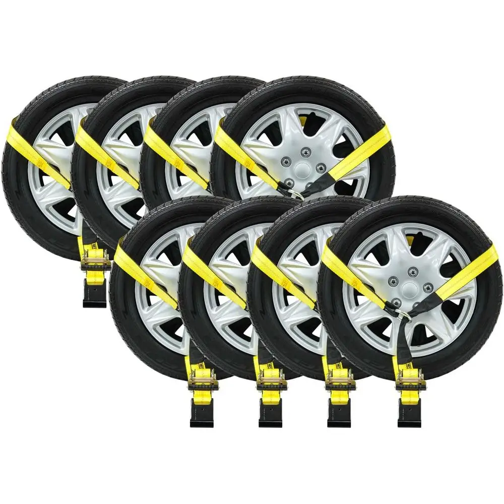 

8 Pack 2" x 168" Car Tie Down Straps or Trailer with lat Hook - 3333 LB WLL Lasso Style Tire Straps or Car Trailer with Ratchets