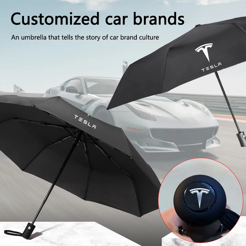 Car Folding Umbrella Portable Automatic Sunshade For Tesla Emblem Model S Model X Model 3 Roadster Cybertuck Auto Accessories