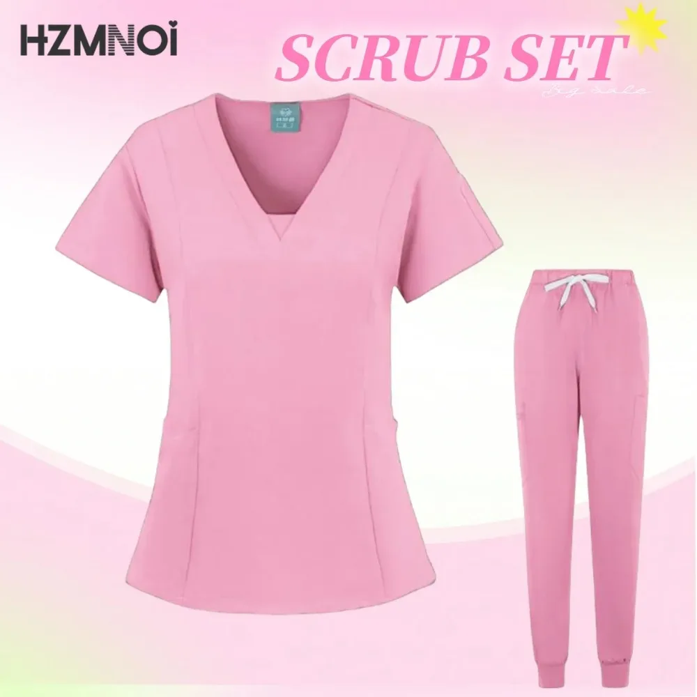 Trajes de Jogger multicolor, uniformes médicos de enfermería, Tops de manga corta con cuello en V, pantalones de bolsillo, conjunto de ropa médica clínica