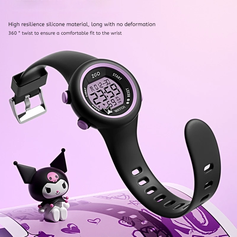 Kuromi-Montre électronique étanche en silicone violet pour filles, Cool Glow-In-the-Dark, Étudiants au collège, 2024