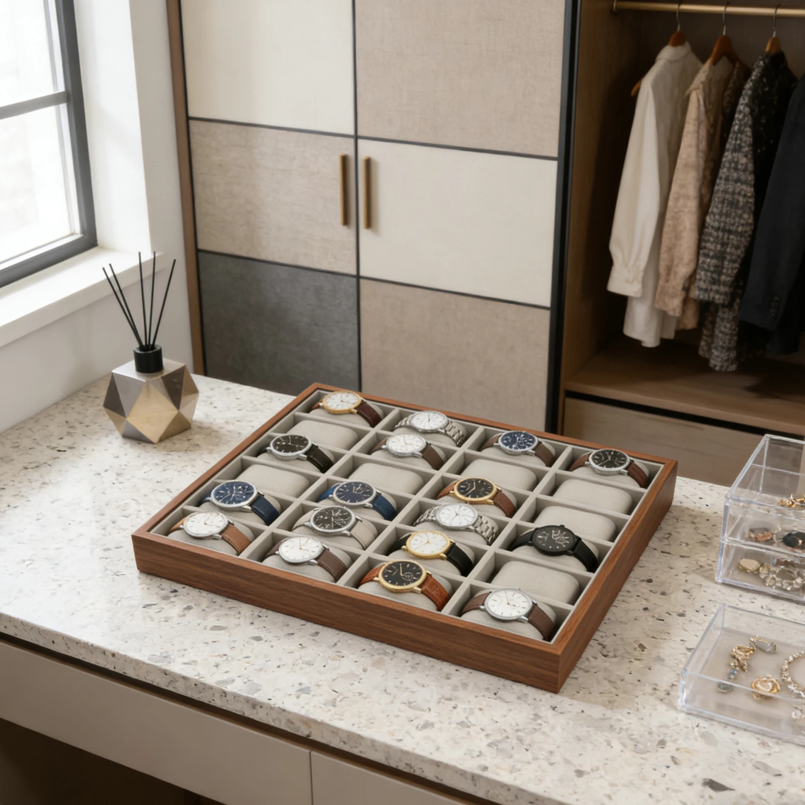 

Деревянная шкатулка для часов на 24 отделения, органайзер для украшений, изысканный демонстрационный шкаф для браслетов, часов, серег