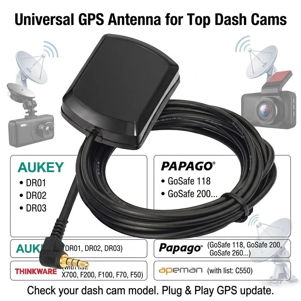 Superbat GPS Digital Radio Receiver Antenna 3.5mm Male Connector for AUKEY Papago Vechicle Car Dash Camera
