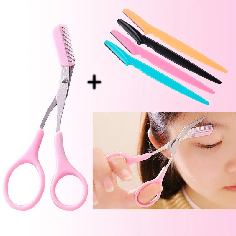 Karsyngirl ferramentas de beleza para mulheres aparador de sobrancelha tesoura de sobrancelha com pente de aço inoxidável sobrancelha navalha cílios tesoura de cabelo