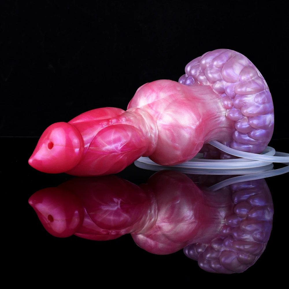 ELKKOST Pink Silicone Squirting Penis Fantasy Dog Knot Ejaculation Dildo Masturbate Sex Toys For Women Men Anal Message