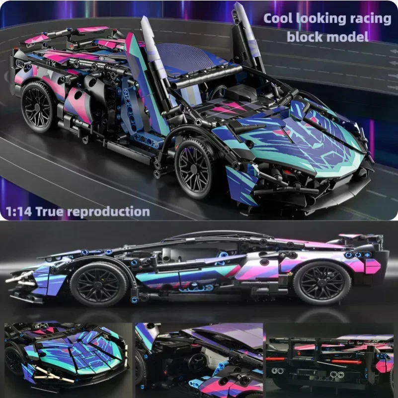 1:14 Racing Block Model DIY 1280PCS+ Static/sport Remote-controlled Car Model Mechanical Block Assembly Toy Adult Children Gifts