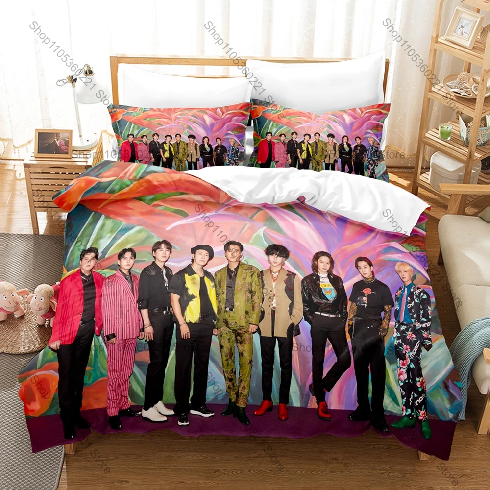 Soft Microfiber S-SUPER JUNIOR Themed 3PCS Bedding 1 Duvet Cover + 2 Pillowcases Envelope Pillow Covers All Season