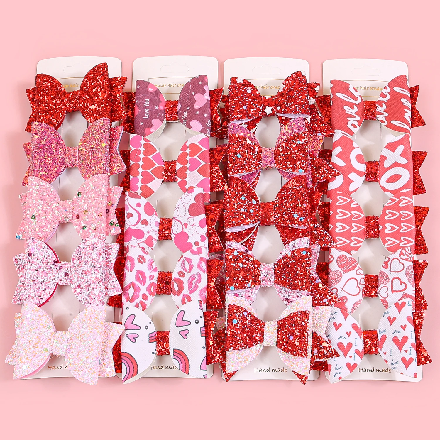 5pcs Glitter Heart Hair Bows for Girls Valentine\'s Day Print Bows Heart Hair Clips Barrettes for Kids Party Hair Accessories