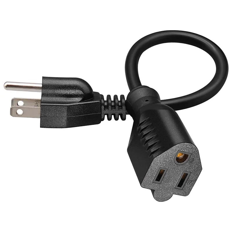 2PCS U.S. Standard Power Extension Cord: U.S. Specification Male-to-Female 3-Prong, 3-Socket Extension Cord, 5-15P to 5-15R