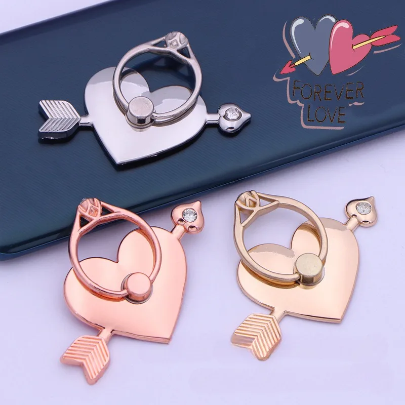 Phone Case Accessories Heart-shaped Alloy Ring Holder Diamond Inlaid Metal Ring Buckle Phone Back Sticker Decoration DIY