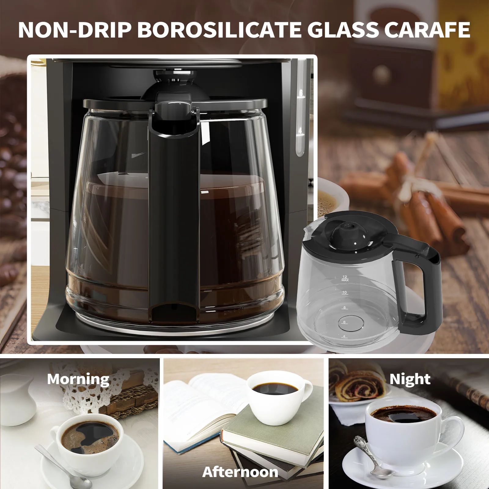 Empstorm 12D Black Drip Cafeteira, Moedor frio inteligente profissional, 1.8L, Novo Design