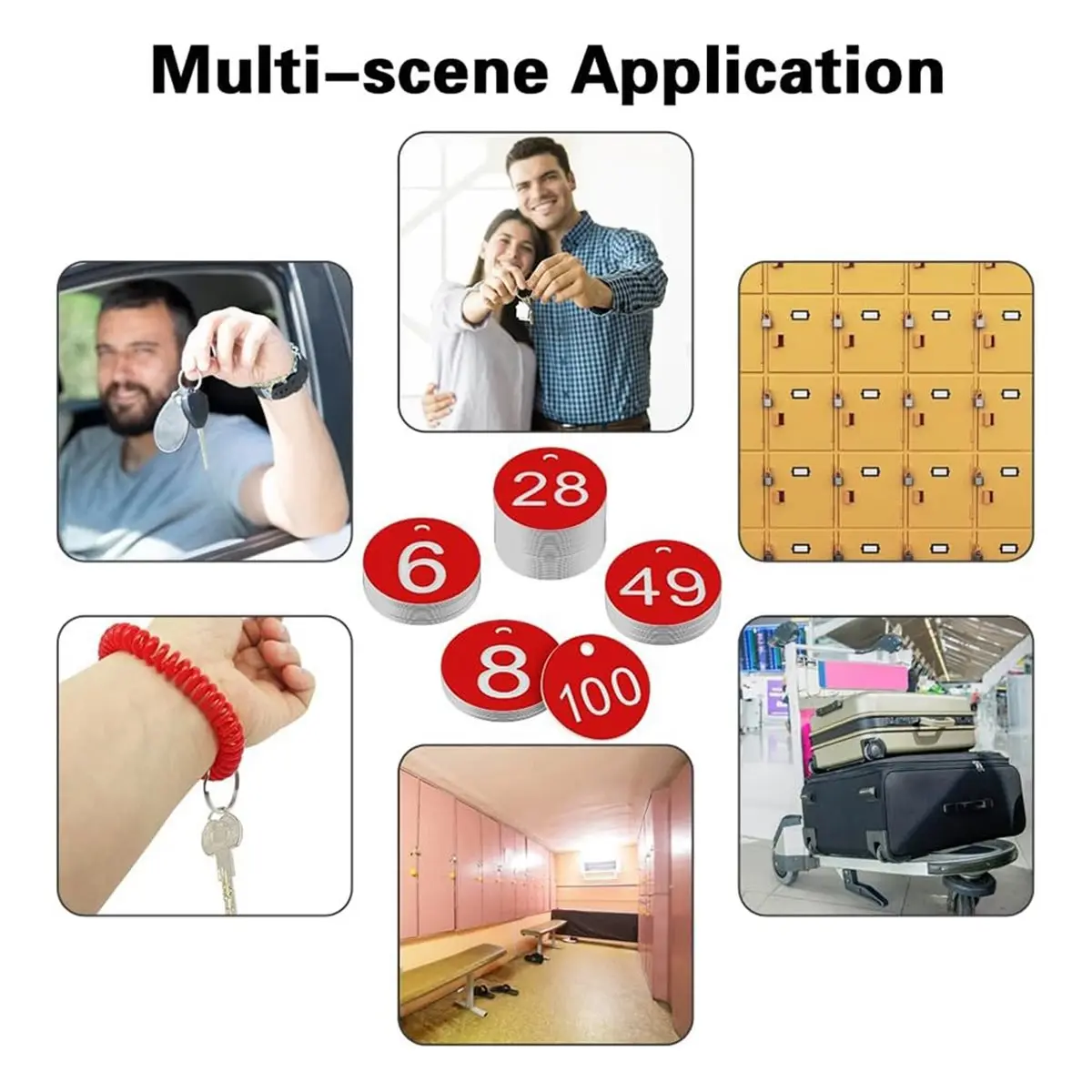 Signage Storage Doorplate Number Tags - 100pcs Engraved Numbered Tags (1-100 Red) for Hotel, Mailbox, Gym, School,Office