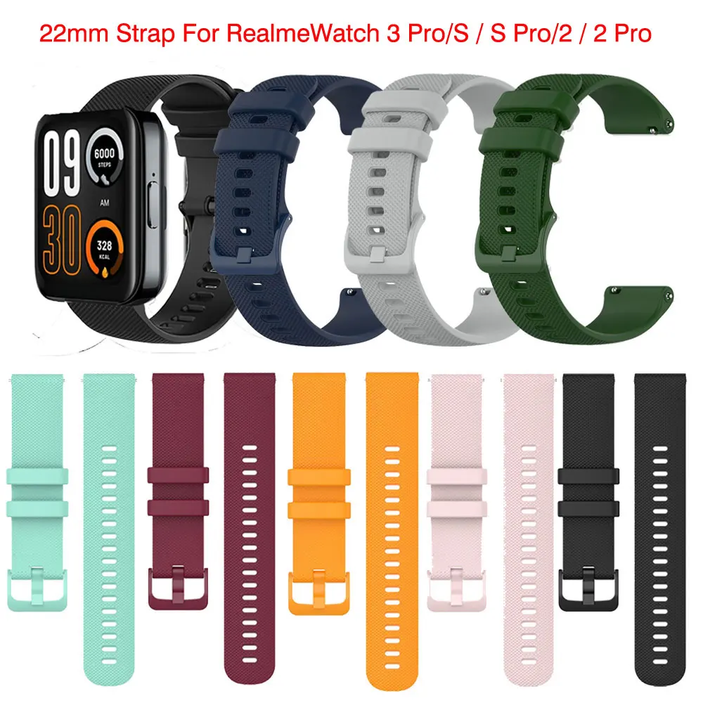 Pulseira de silicone para Realme Watch 3 Pro, Pulseira, Cinto de substituição, Cinto Smartwatch, 22mm, 2 Pro