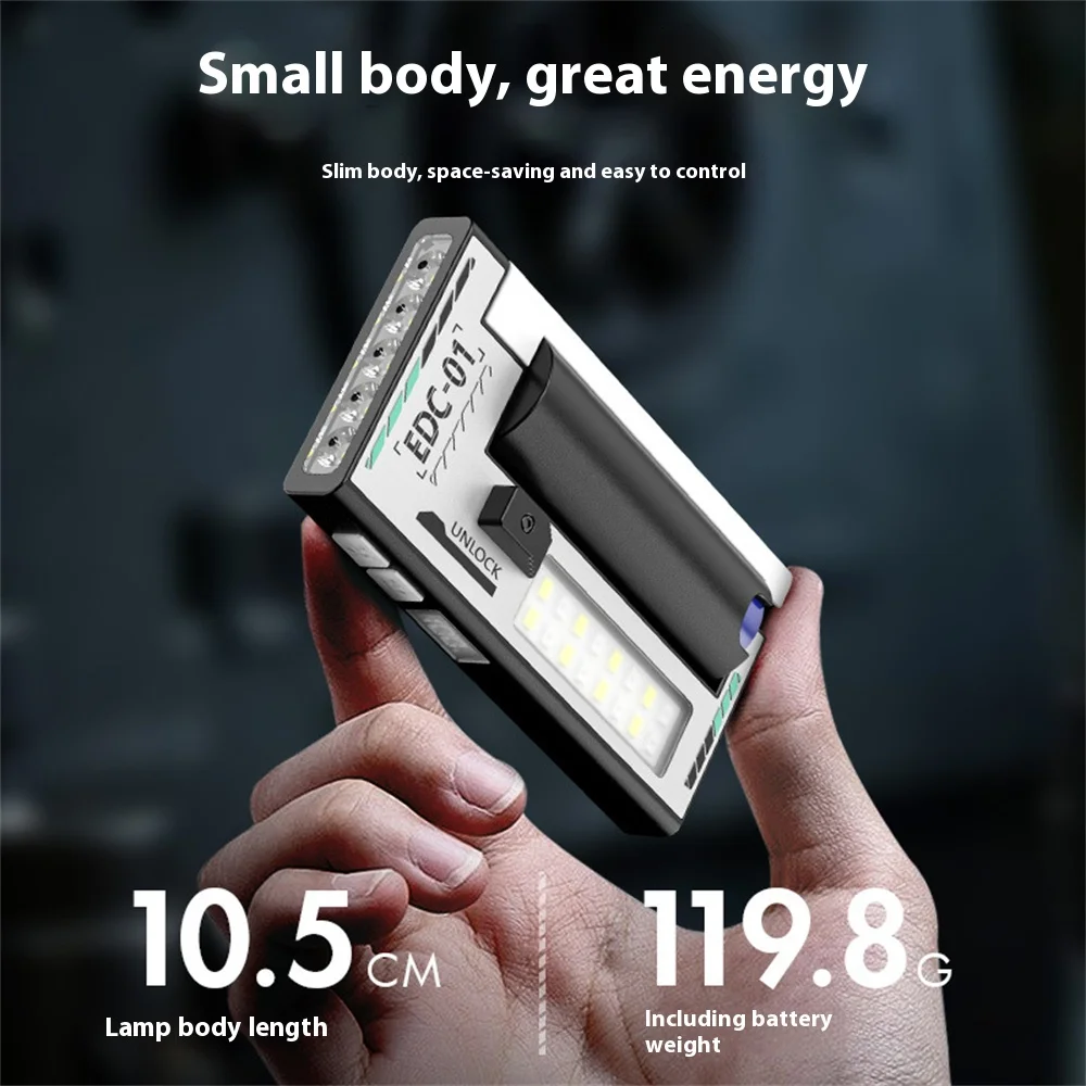 5-LED Magnetic Portable Flashlight 21700 Battery, USB Rechargeable with Digital Display, Red & Blue Warning Lights, Outdoor EDC