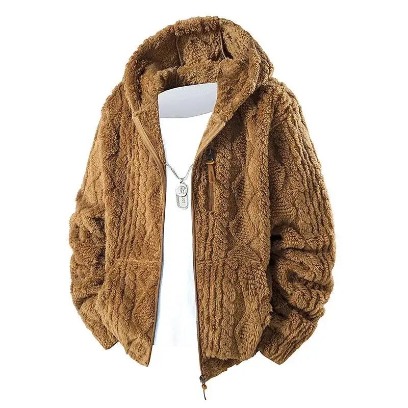 

Men's Hooded Fleece Lined Zipper Autumn Winter Fashion Korean Style Cotton Jacket With Pouches For Youth