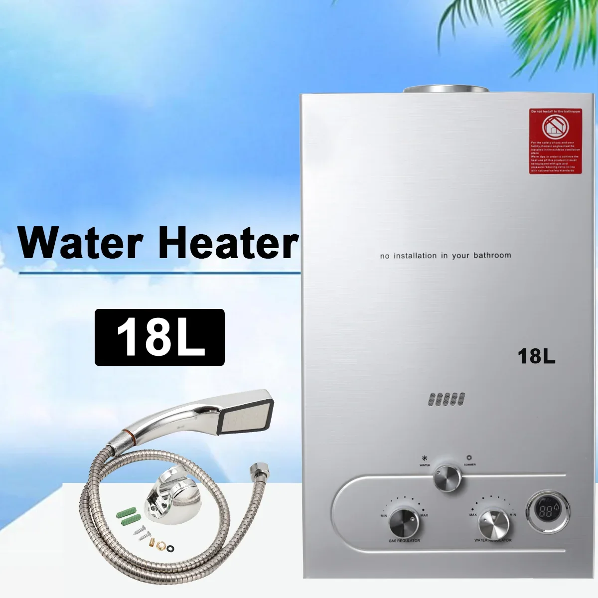 18L Portable Household Smart Instant Gas Geyser LPG Portable Camping Tankless Water Heater