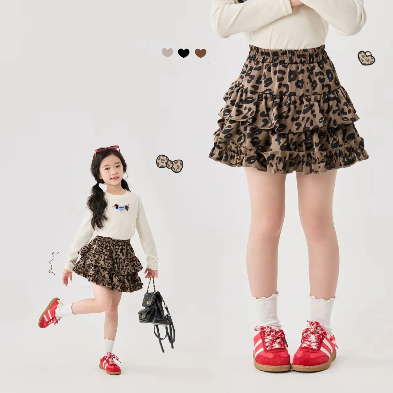 Girls' Half length Skirt 2025 New Children's Stylish Short Skirt Trendy Puffy Skirt Spring/Summer Leopard Pattern Cake Skirt