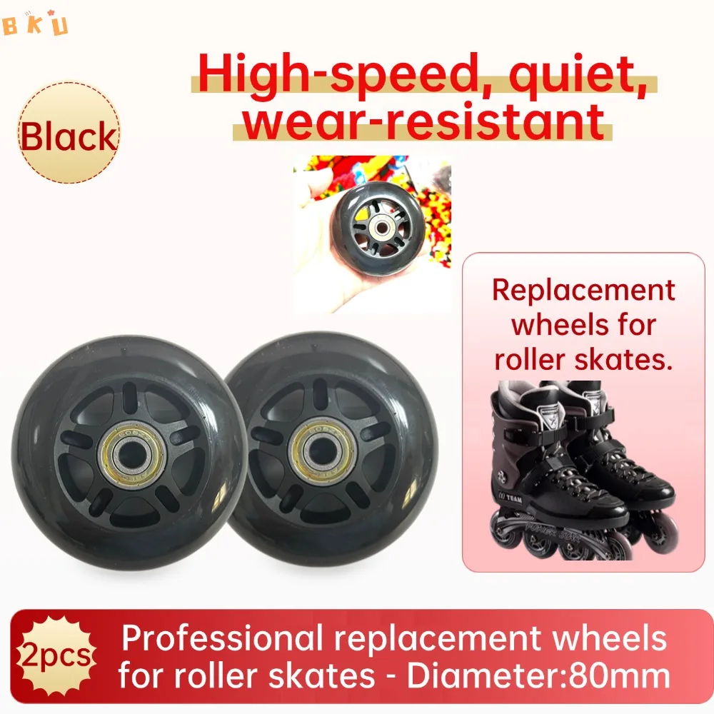 عجلات بديلة للتزلج المضمنة مقاس 80 مم مقاس 3.15 بوصة مناسبة للدراجات البخارية المضمنة لعربات الأطفال - مجموعة من 2