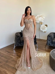 Vestido De noche De sirena brillante para fiesta, bata De Novia Sexy recortada, vestido De baile De graduación con lentejuelas De cristales encantadores, Vestidos De Novia personalizados