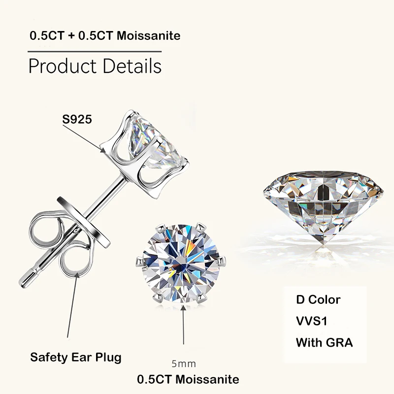 Ewya funkelnde echte 0,1-3ct d Farbe Moissan ite Ohr stecker für Frauen Mädchen s925 versilbert 18k Diamant Ohrring Ohr stecker