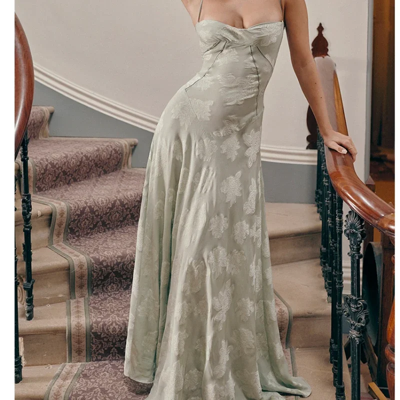 2025 Women Sexy Backless Sleeveless Off Shoulder Dress Floral Print Wrap Waist Summer Dress Long Robe Elegant Vestidos