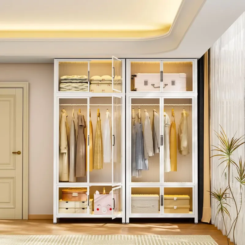 Simple Convertible Minimalist Wardrobe Bedroom Home Furniture Rental Assembly Metal All-Steel Frame Storage Cabinet Small