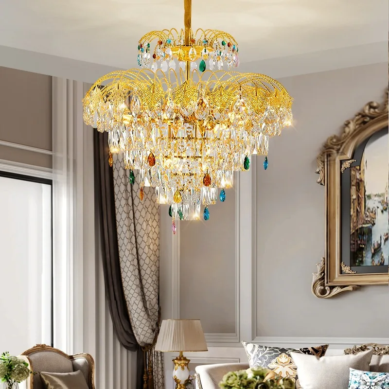 

Luxury French Retro K9 Crystal Chandelier Modern European Pendant Light for Villa Living Room Dining Room Bedroom Hall