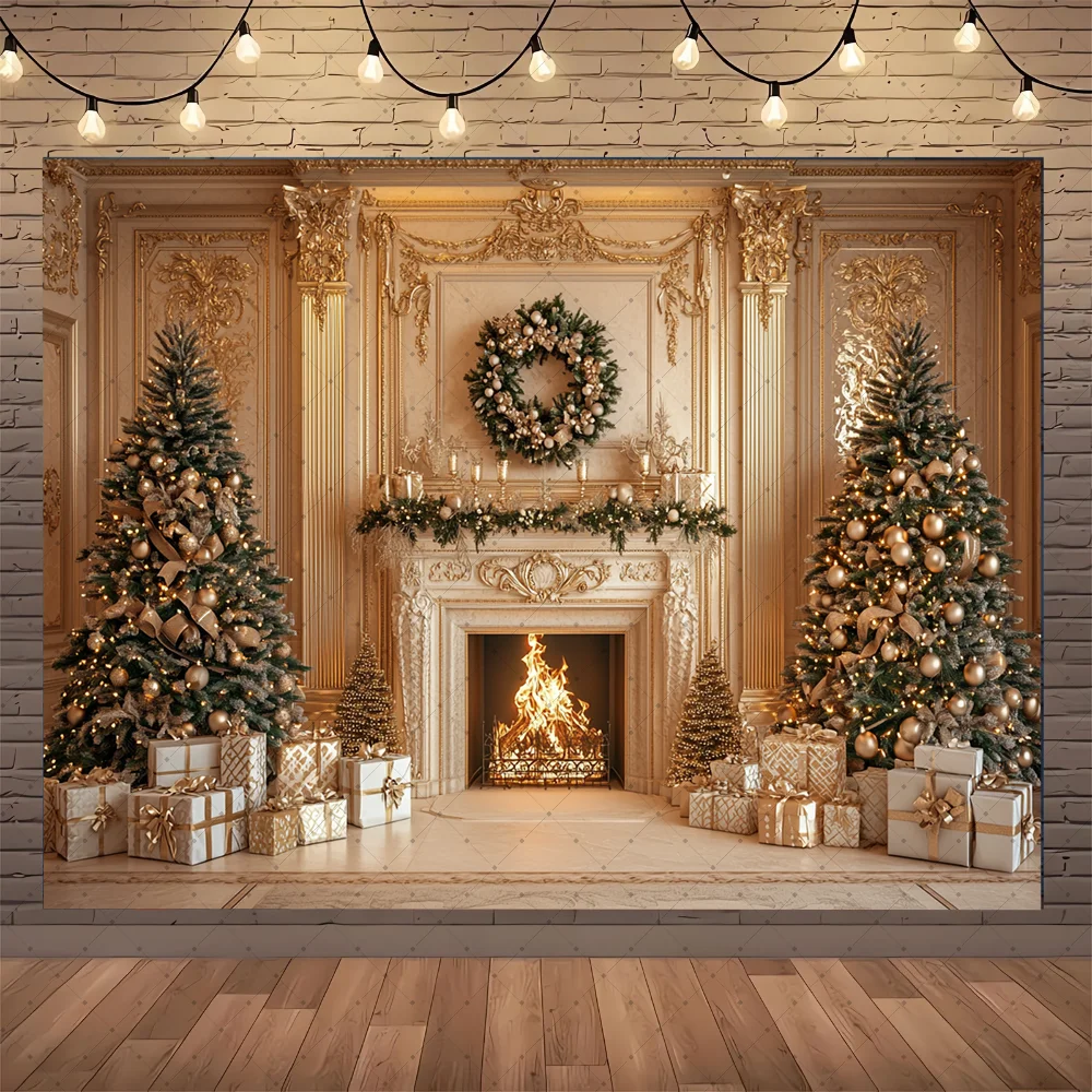 Christmas Photography Backdrop Xmas Tree Fireplace Gift Winter Window Family Kids Party Christmas Decoration Photo Background