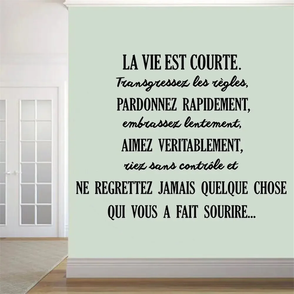 Wall Stickers La Vie Est Courte Transgressez Les Règles French Quotes Decals Poster Vinyl Bedroom Livingroom Decor Mural RU2374