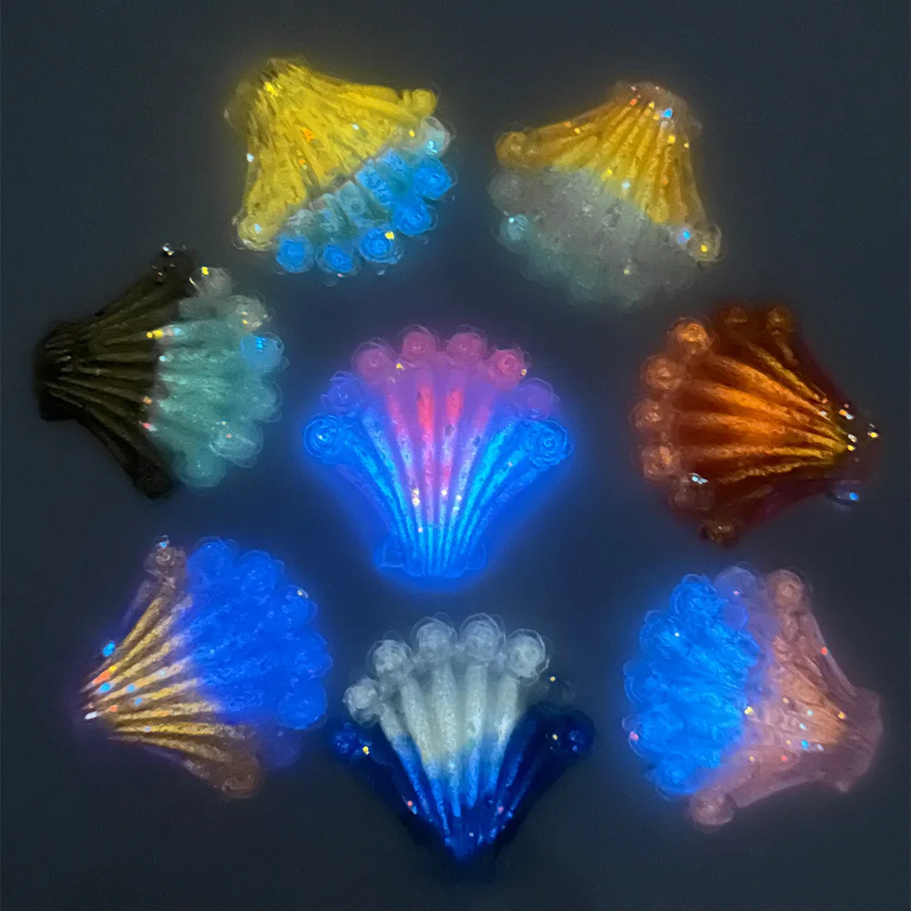 50PCS Cute Resin Ocean Shell 47MMX46MM Two tone Sparkling Luminous DIY Phone Case Luggage Keychain Accessories