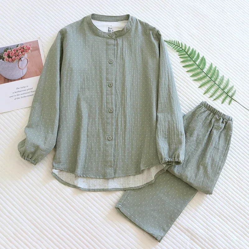 2025 nova primavera e outono conjunto de pijamas femininos 100% algodão calças de manga comprida de duas peças simples casual roupas de casa