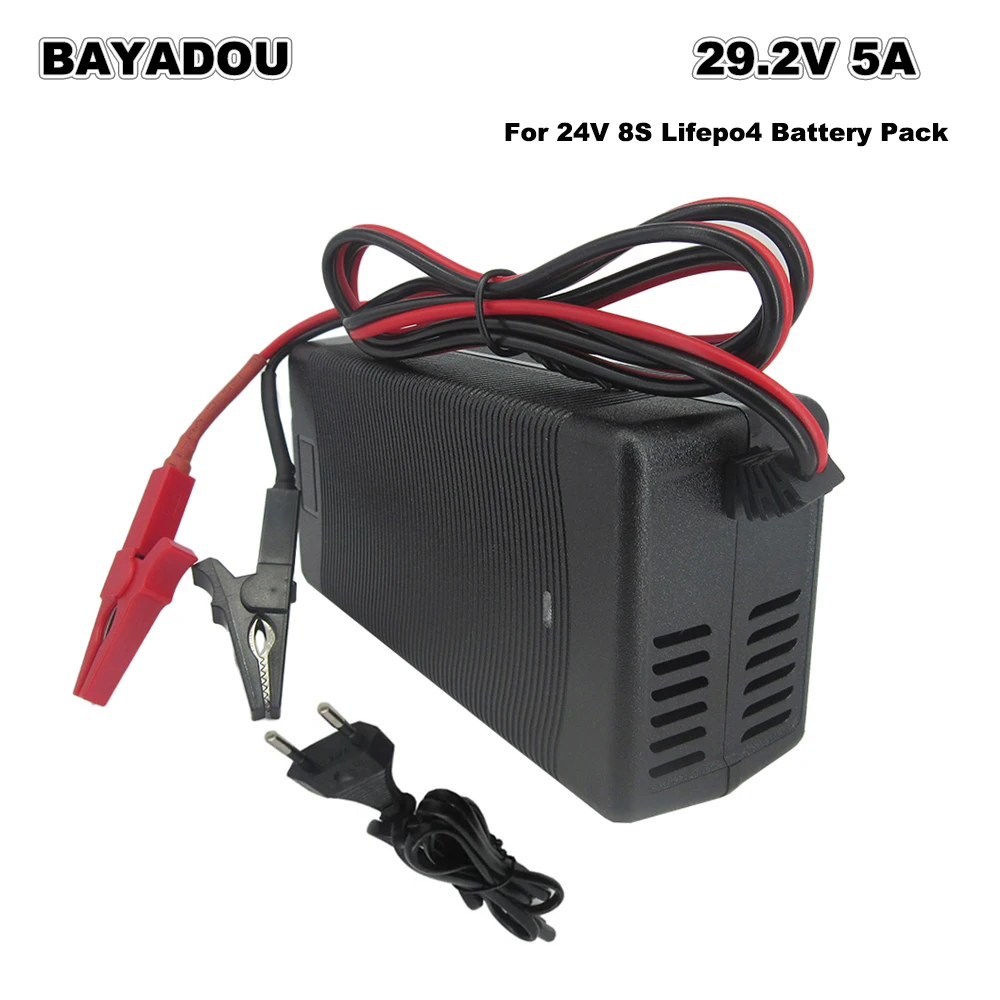 

29.2V 5A Lifepo4 Fast Charger For 8S 24V Energy Storage RV Iron Phosphate Solar System Battery Charger Alligator Clip port