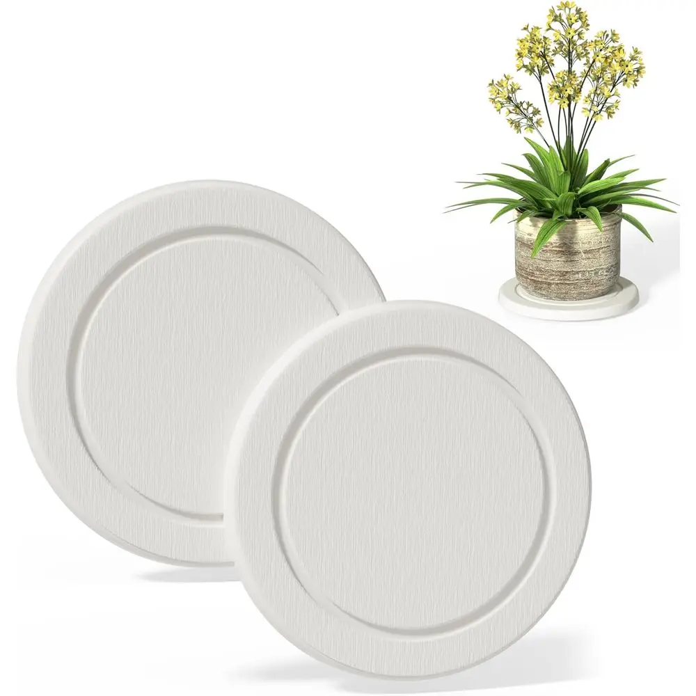 White Medium Round Plant Drip Trays, Set of 2 for Pots and Saucers, Dry and Clean