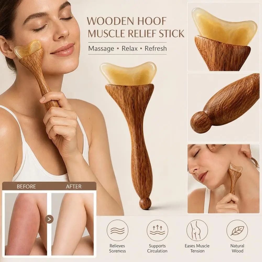 Sandalwood Sheep Horn Facial Massage Tool Dual Purpose Scraping And Acupoint Bead Design For Eye Jawline Forehead Relax Home