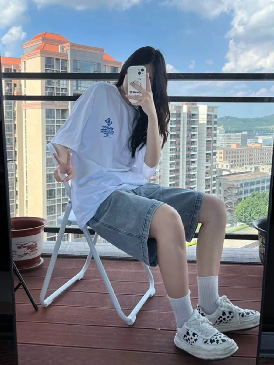 

Women's Denim Shorts Summer 2025 Slimming A-Line Loose Versatile Five-Quarter Pants Small Students Junior High School