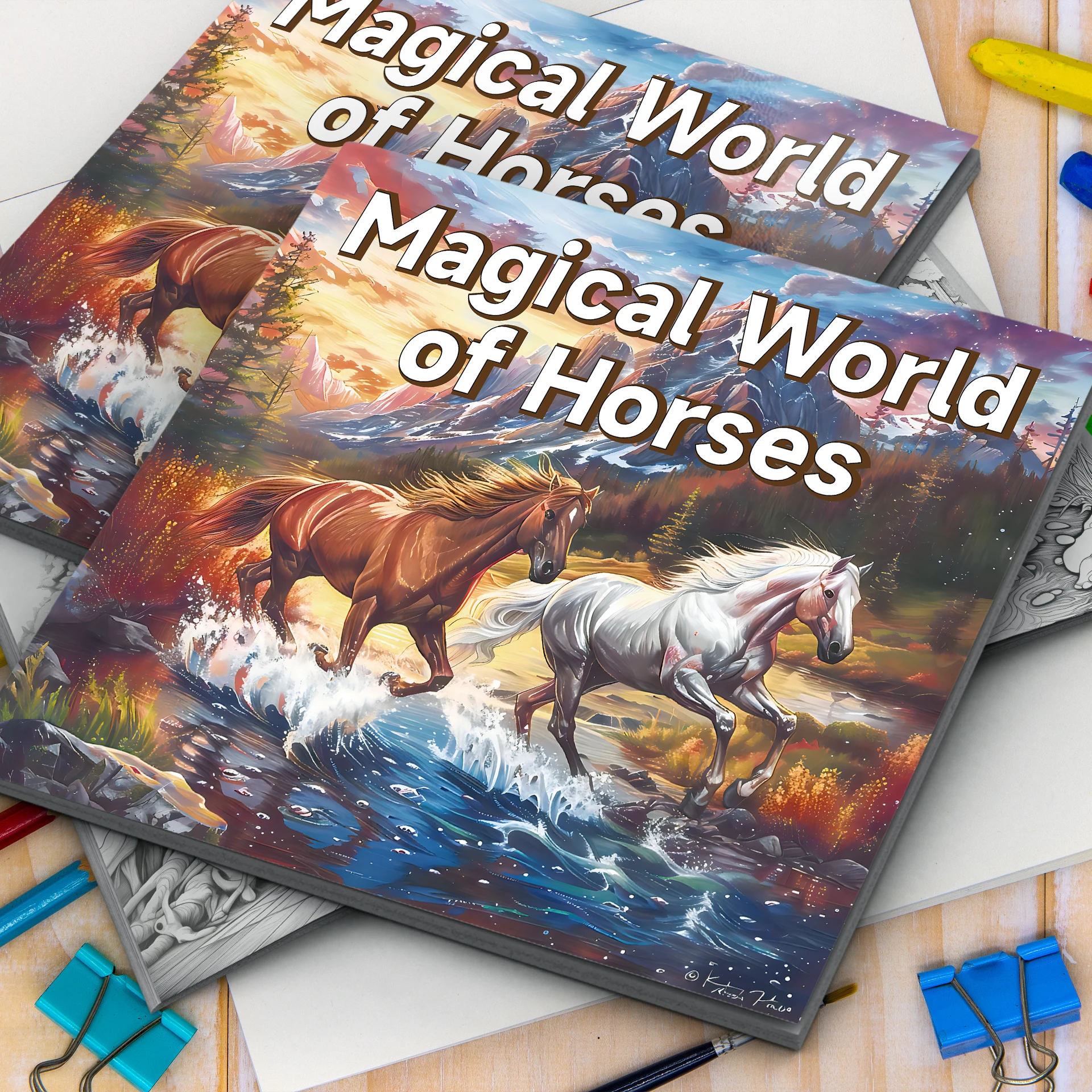 Magical World of Horses Coloring Book Ideas Theme Graffiti Painting Drawing 20 Pages Hand Painted Soothing Stress For Adult