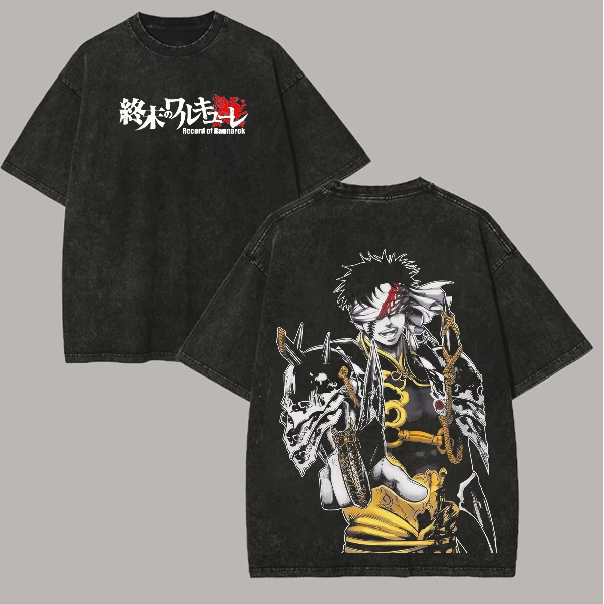 Anime Record of Ragnarok Buddha Graphic T‑shirt Vintage Washed Short Sleeve Tee Usachan Manga Otaku Harajuku Streetwear Tops