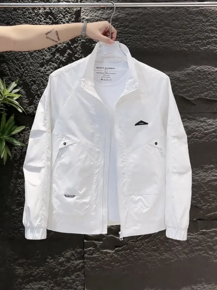 

Spring Autumn Men's Casual Outdoor Workwear Jaet Zipper ket Stand Collar Faionable Versatile Leisure Windproof Coat
